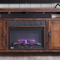 Alder TV console with fireplace insert